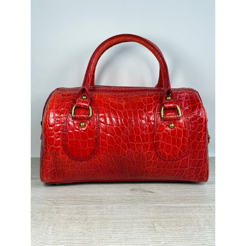 Banana Republic Red Croc Embossed Leather Bowler Boston Satchel Shoulder Bag